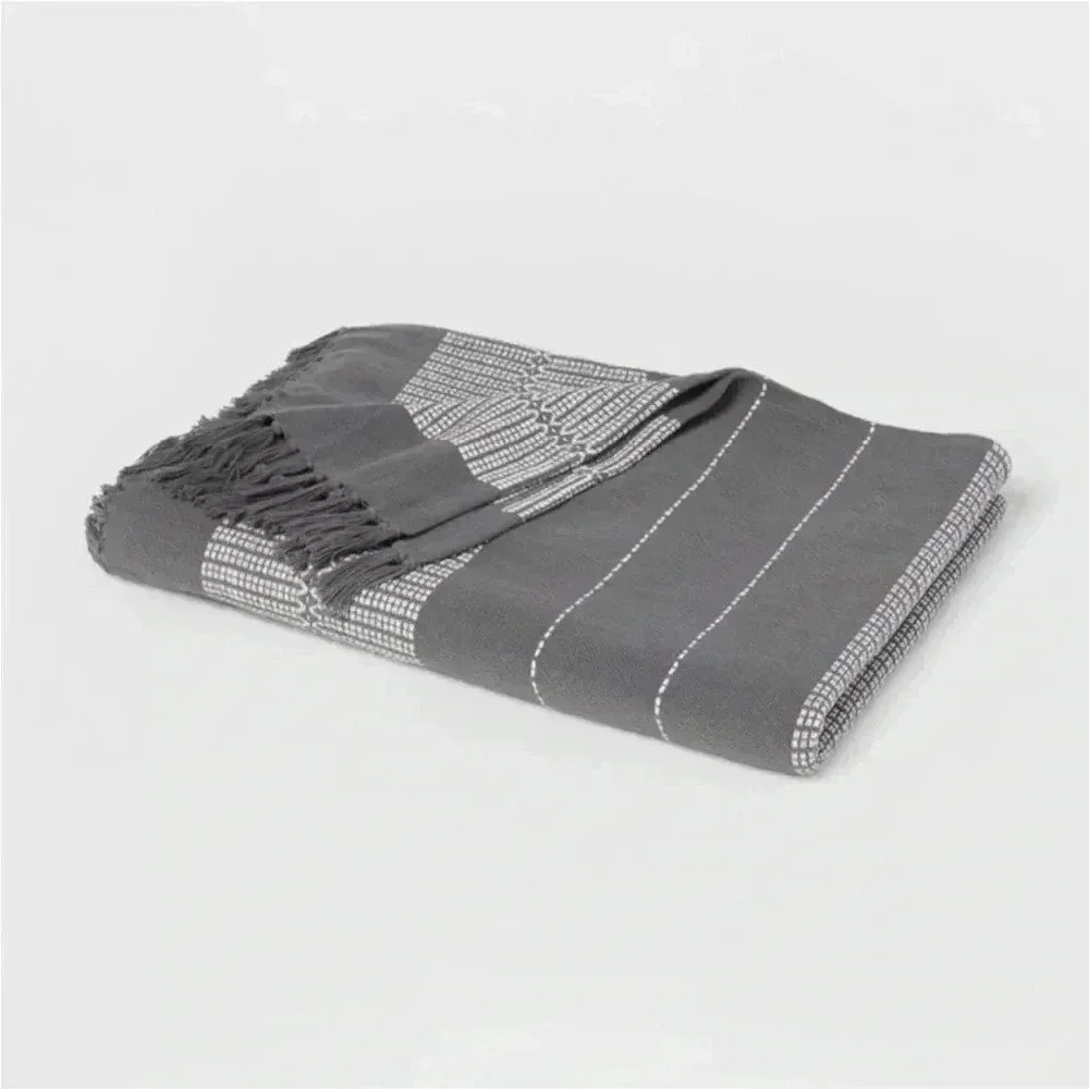 NWT Global Fringed Oversized Throw Blanket Gray - Threshold‎